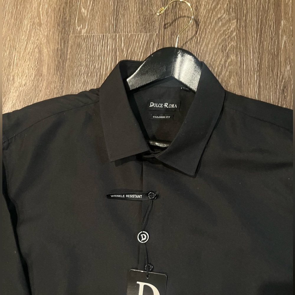 DOLCE ROMA MEN’S BLACK BUTTON DOWN DRESS SHIRT | LARGE 18-18.5 34/35 | NWT - Picture 7 of 8